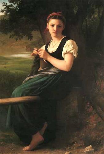 William-Adolphe Bouguereau The Knitting Woman Sweden oil painting art